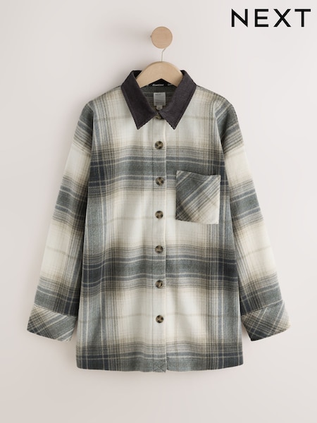Neutral Check - Cord Collared Fleece Shacket