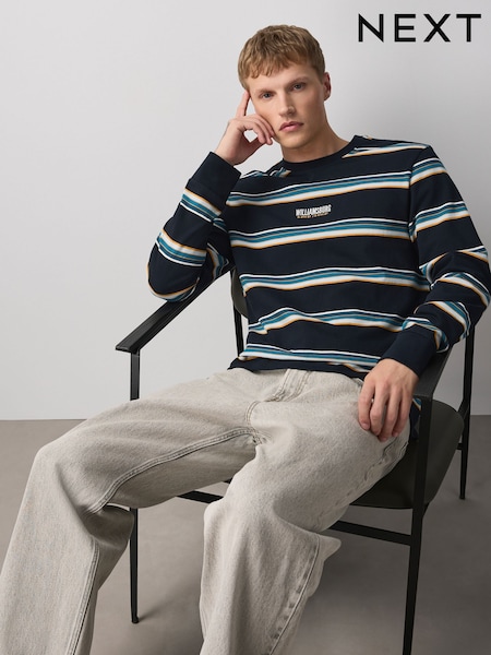 Navy Blue - Regular Horizontal Stripe Long Sleeve T-shirt