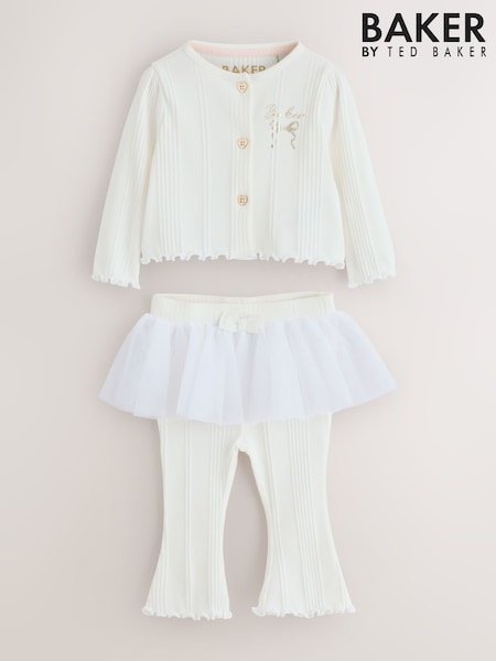 Cream - Baker By Ted Baker 2 Piece Mesh Tutu Top & Flare Leggings Set