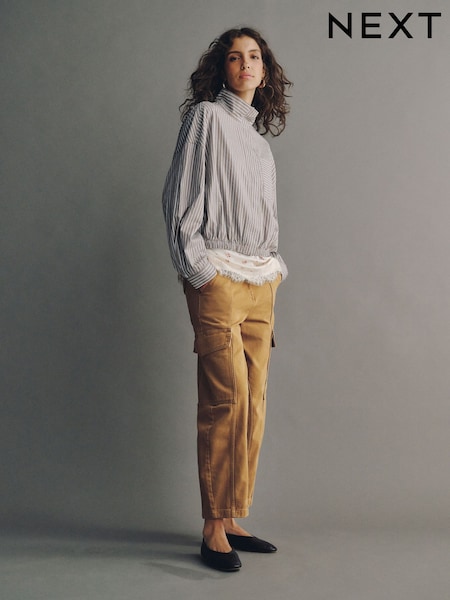 Tan Brown - Barrel Leg Cargo Trousers