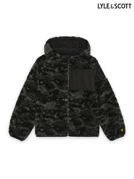 Black - Lyle & Scott Pixelated Print Reversible Fleece Jacket