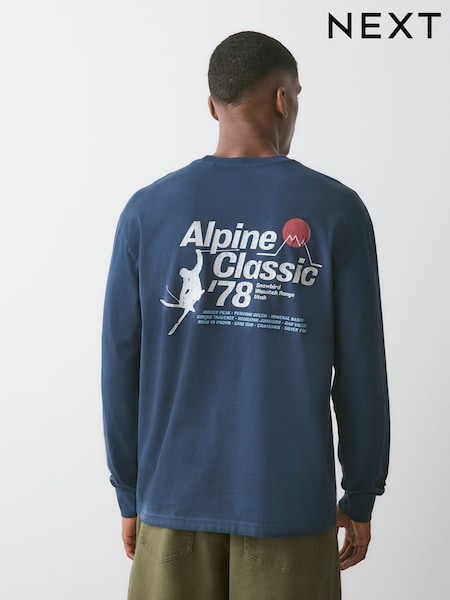Navy Ski - Regular Long Sleeve Graphic T-shirt