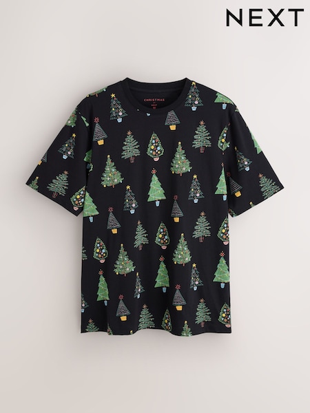 Black Tree Pattern - Regular Christmas Graphic T-shirt