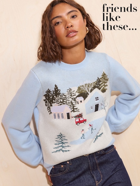 Pale Blue - Friends Like These Snow Scene Christmas Jumper