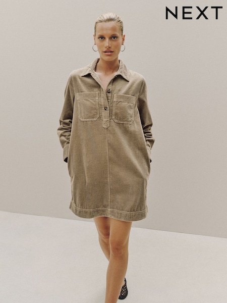 Sage Green - Long Sleeve Cord Overhead Mini Dress