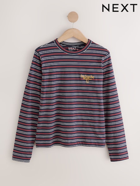 Navy/Red Stripe - Long Sleeve Crew Neck T-shirt