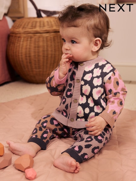 Leopard - Knitted Cardigan And Leggings Baby Set 2 Piece (0mths-2yrs)