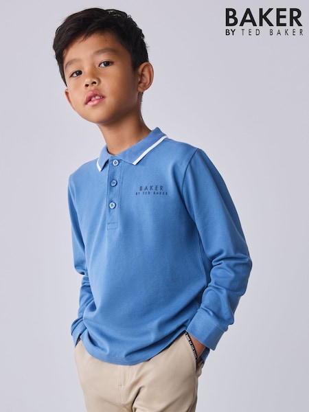 Light Blue - Baker By Ted Baker Long Sleeve Polo Shirt