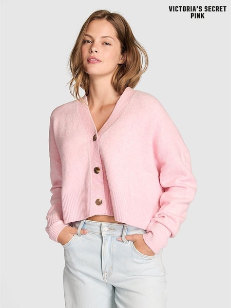 Coconut Pink - Victoria's Secret Pink Cropped V-neck Cardigan