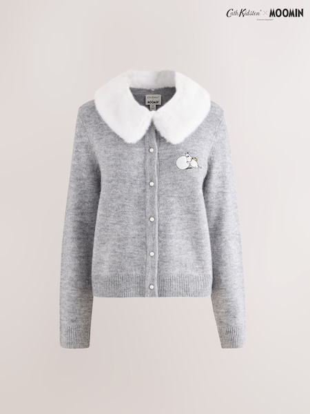 Grey - Cath Kidston Moomins Faux Fur Collar Cardigan
