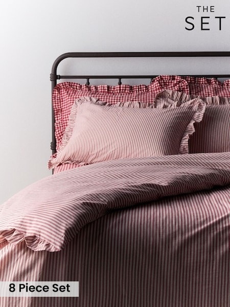The Set 8 Piece Frill Duvet Cover And Pillowcase Set With Fitted Sheets