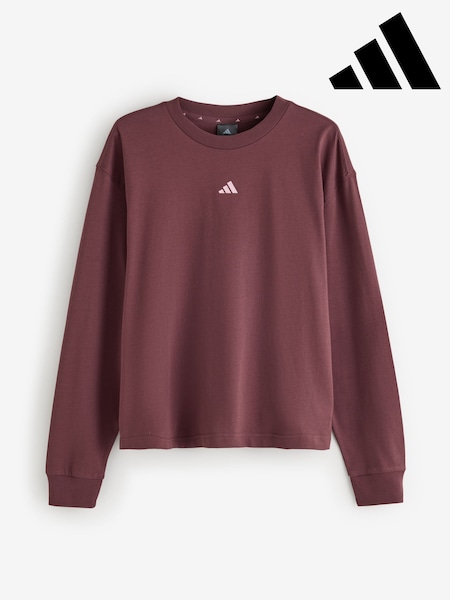 Maroon Red - Adidas 3-stripes Studio Graphic Oversize Long Sleeve Top