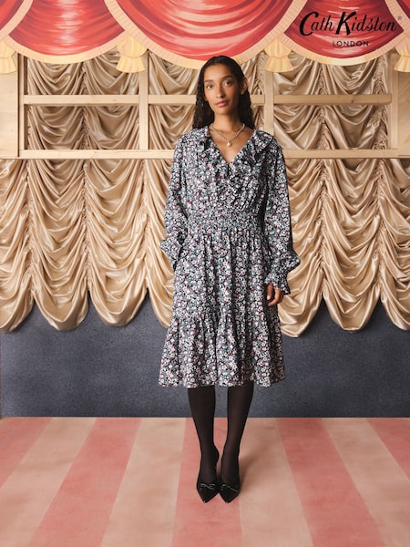 Black - Cath Kidston Smocked Floral Mini Dress