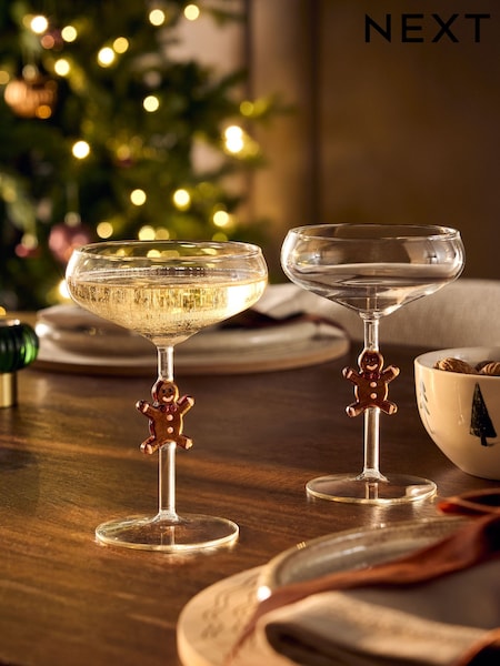 Set Of 2 Christmas Gingerbread Stem Cocktail Glasses