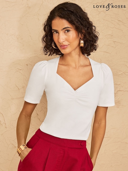 Ivory - Love & Roses Short Sleeve Sweetheart Top