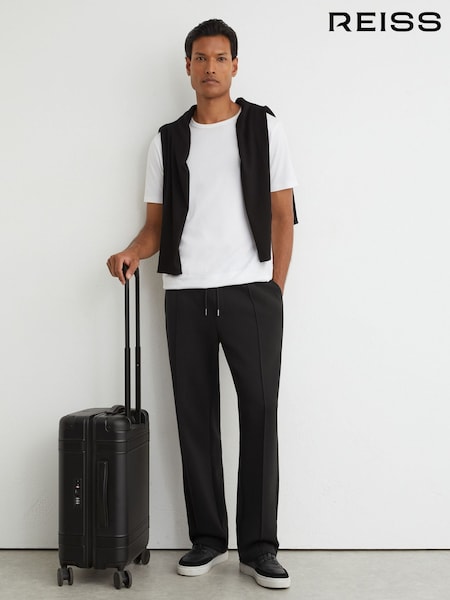 Black - Regular Reiss Form Sueded Interlock Jersey Straight-leg Joggers