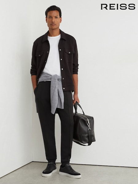 Black - Regular Reiss Finn Sueded Interlock Jersey Cuffed Joggers