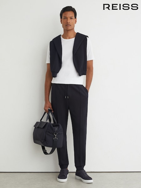 Navy - Regular Reiss Finn Sueded Interlock Jersey Cuffed Joggers