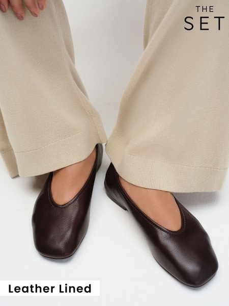 Brown Leather - The Set Premium Square Toe Ballet Shoes