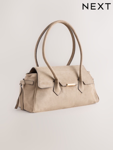 Camel - Suedette Elongated Shoulder Bag