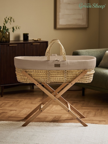 The Little Green Sheep Muslin Moses Basket & Mattress