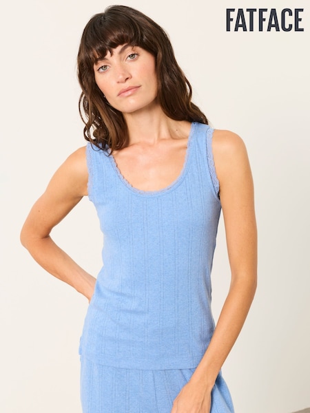 Pale Blue - Fatface Pointelle Lace Trim Vest