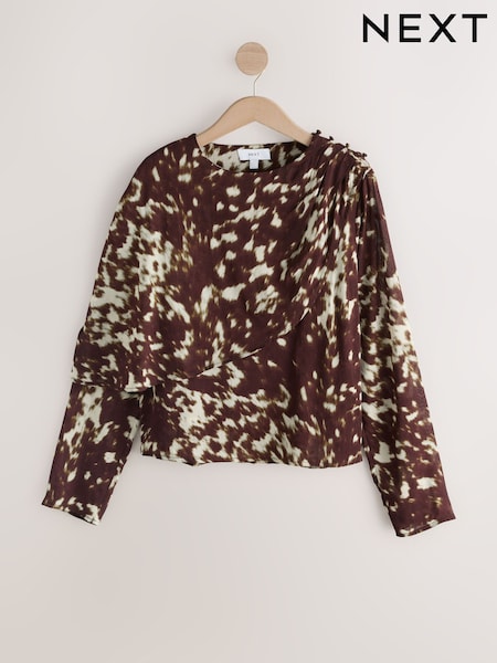 Chocolate Brown Animal - Long Sleeved Cape Top
