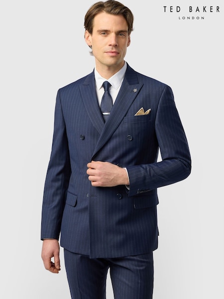 Blue - Regular Ted Baker Tailoring Chalk Stripe Jacket