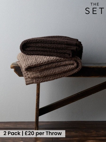 The Set 2 Pack Ribbed Waffle Knitted Throws
