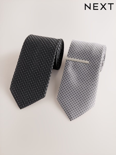 Black - Regular Textured Ties 2 Pack