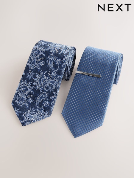 Blue - Regular Textured Ties 2 Pack