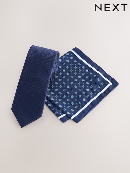 Navy - Regular Tie Pocket And Square Set
