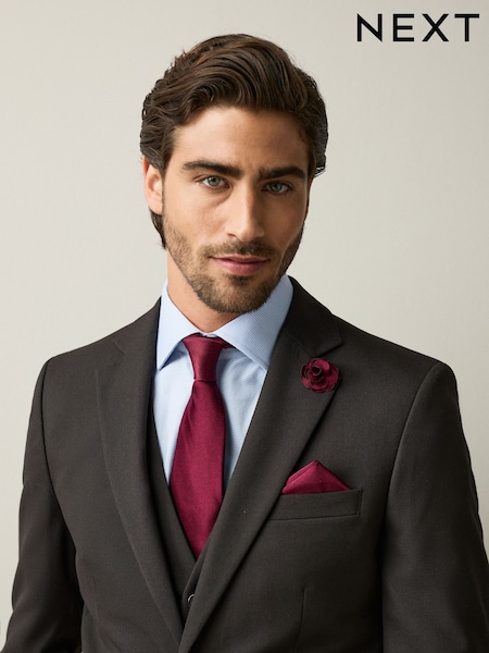 Red - Regular Silk Tie Pocket Square And Pin Set