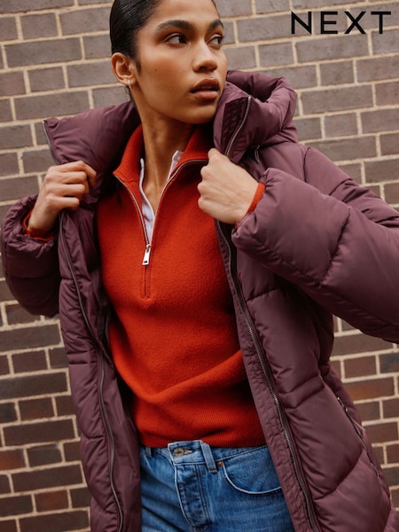 Berry - Shower Resistant Hooded Long Wadded Coat