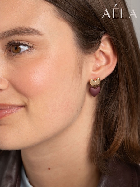 Red - Aela Red Matte Heart Drop Earrings