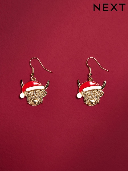 Brown - Christmas Hamish The Highland Cow Earrings