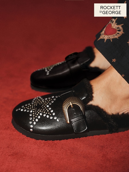 Black Studded Star - Rockett St George Footbed Mule Slippers