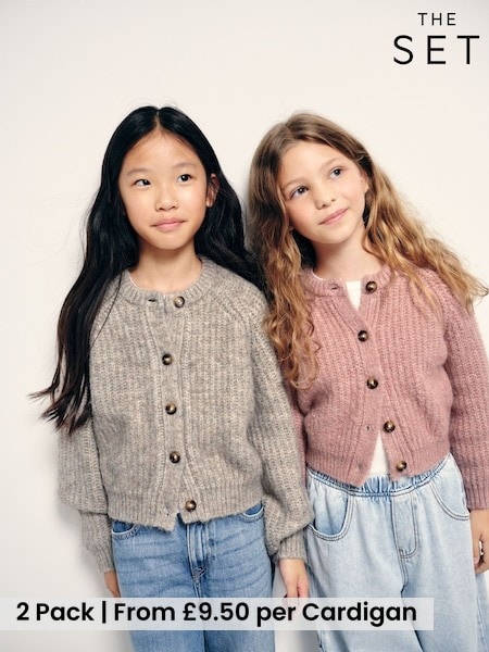 Pink/Light Brown - The Set 2 Pack Balloon Sleeve Knitted Cardigans