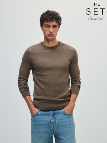Brown - Regular The Set Merino Knit Crew Neck Jumper