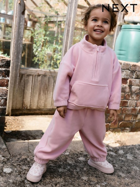 Pale Pink - Fleece Half Zip Top And Barrel Trousers Set (3mths-7yrs)