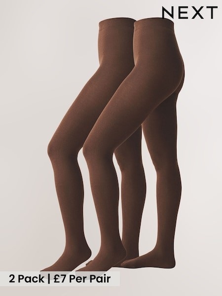 Chocolate Brown - Warm Handle Knitted Tights 2 Pack