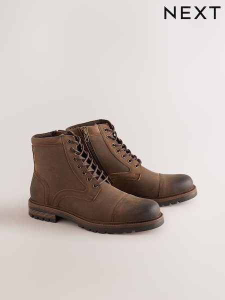 Brown - Regular Leather Toecap Boots
