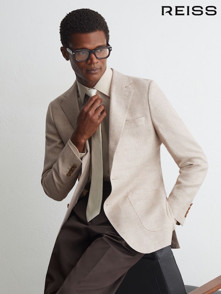 Oatmeal - Regular Atelier Oatmeal Linen Blend Single Breasted Tailored Fit Blazer
