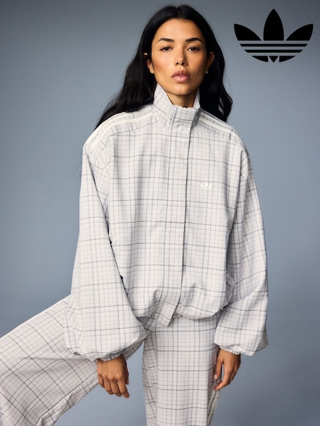 White - Adidas Originals Blousy Check Oversize Balloon Sleeve Track Top Jacket