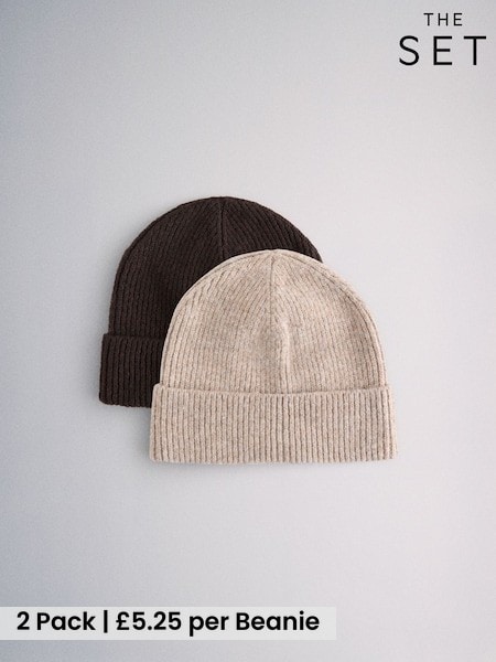 Oat/Chocolate Brown - The Set 2 Pack Fisherman Beanies