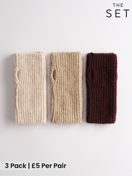 Chocolate Brown/Oat/Ecru - The Set 3 Pack Fingerless Gloves