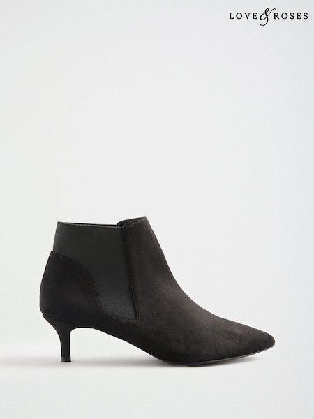 Black - Love & Roses Faux Suede Kitten Ankle Boots