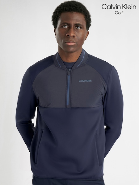 Navy - Regular Calvin Klein Golf Greenside 1/2 Zip Hybrid Bomber Jacket