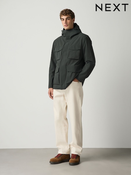 Green - Regular Showerproof Four Pocket Hooded Coat