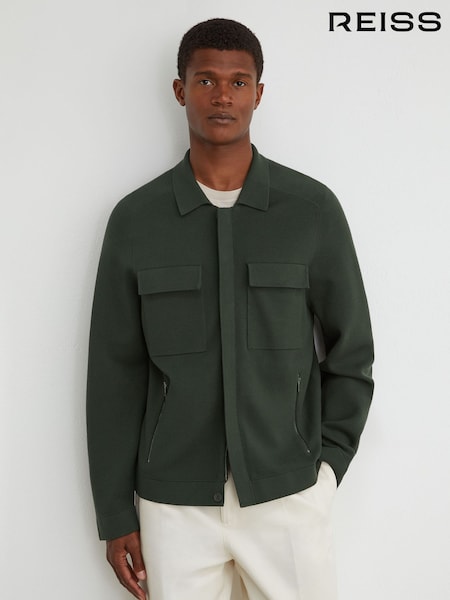 Dark Green - Regular Reiss Fleetwood Twin-pocket Concealed-placket Knitted Jacket